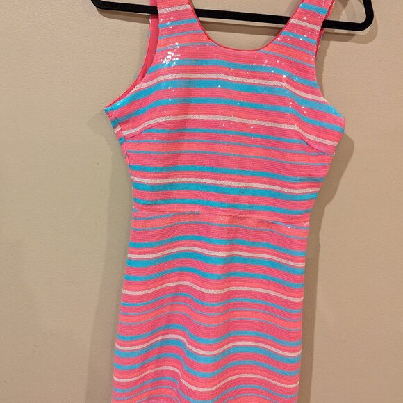 Astley Barbie pink striped sequin mini-dress-Size 2 - Picture 2 of 5